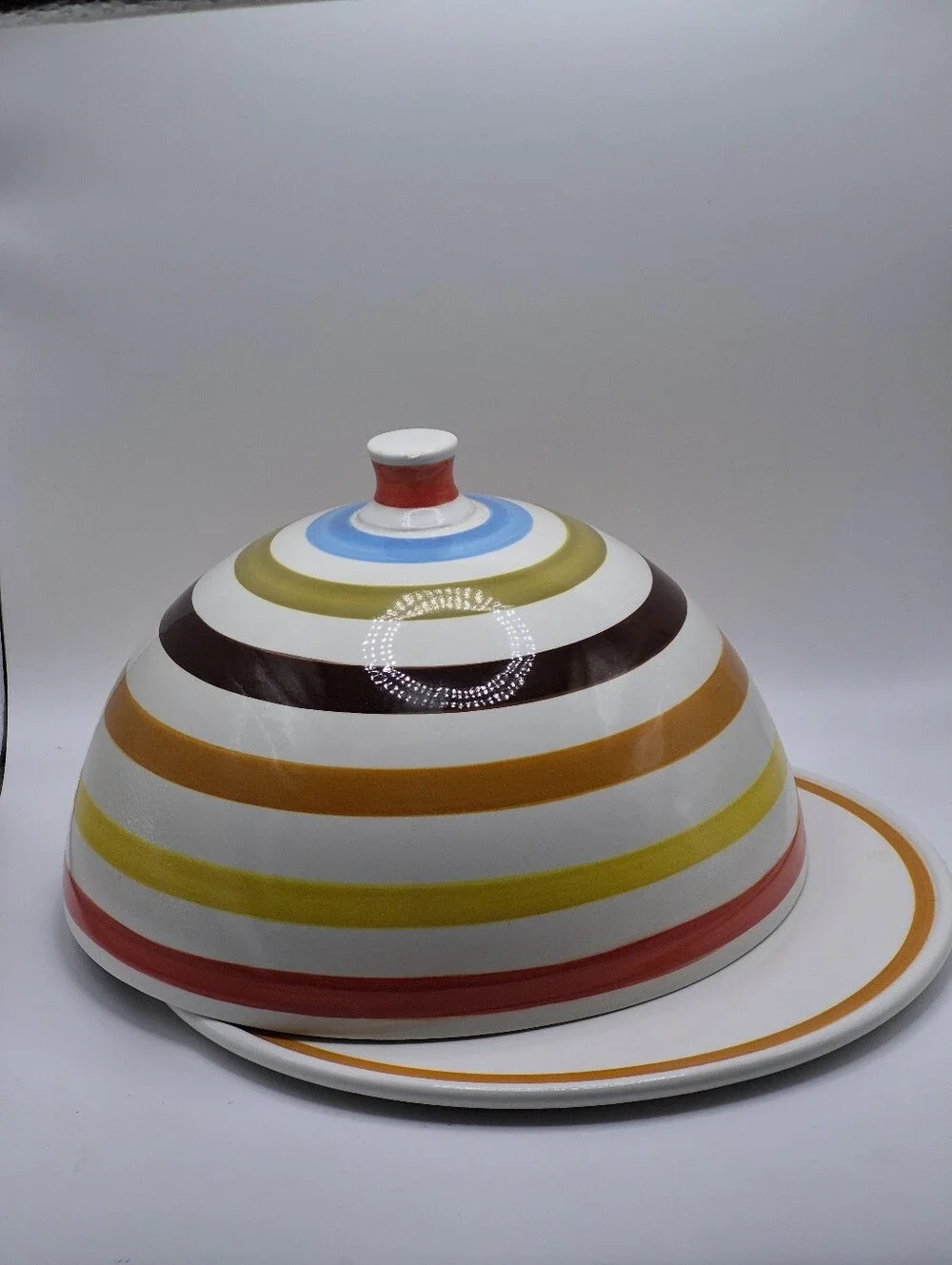 Jonathan Adler Striped Ceramic Cake Plate- Multicolor